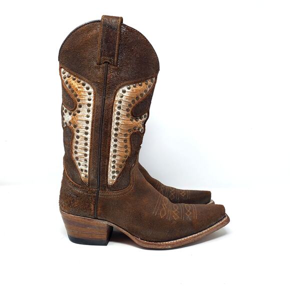 Frye Daisy Duke Python Studded Cowboy Western Boots 77782 Brown Size US 6 - Picture 3 of 9